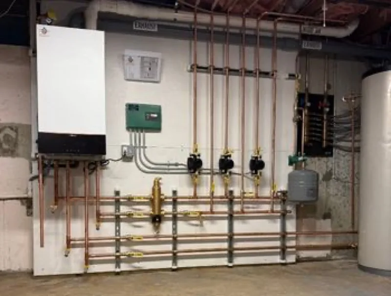 High efficiency boiler and gas piping
